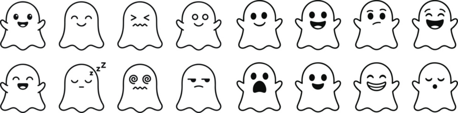 Halloween angry ghost collection diverse ghost faces for spooky designs and festive decorations
