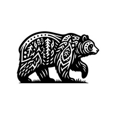 Obraz premium Black bear with tribal tattoo standing on grass