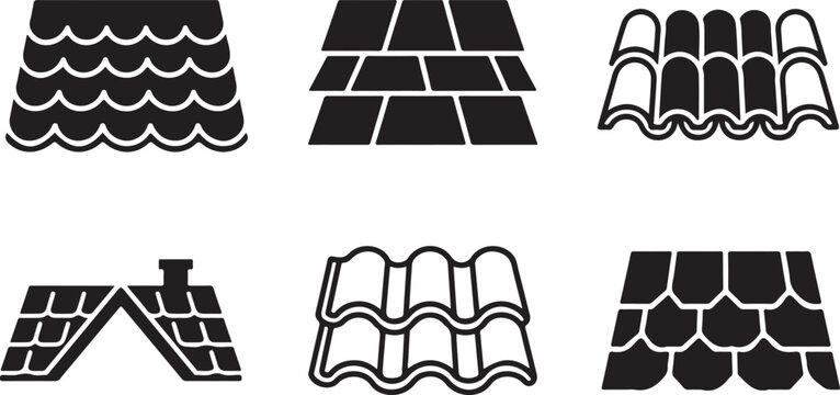 Six different types of roof shingles and tiles vector illustration Vector