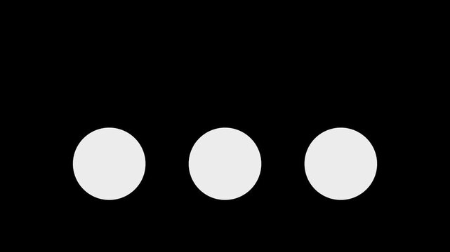 Three white circles dots blinking very fast  arranged horizontally on a solid black background.