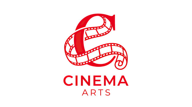 Cinema Arts Logo with Film Reel C Letter - Red and White