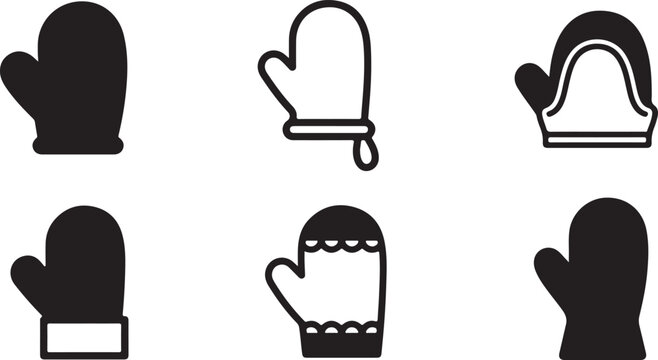 Six different style mitten and glove icons set Vector
