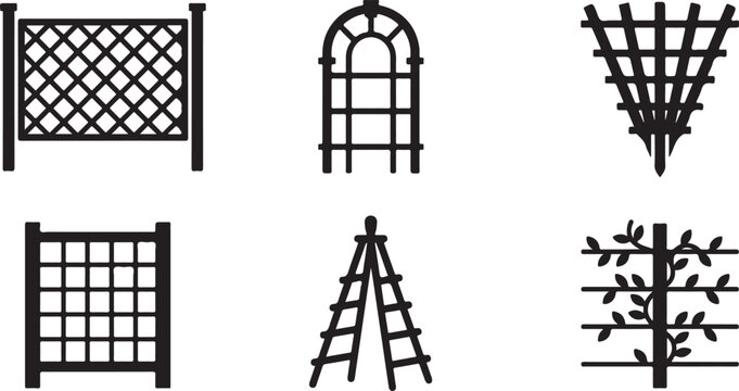 Six different styles of wooden trellis and lattice fence designs Vector