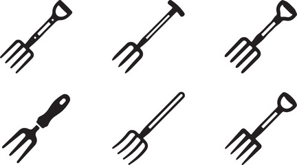Six black and white garden cultivating hand tools set Vector © Alex