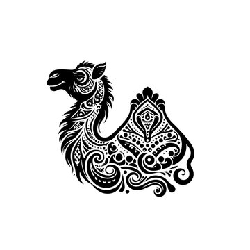 Black and white ornate camel head design
