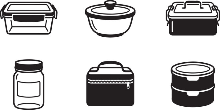 Six types of food storage containers with lids illustration Vector