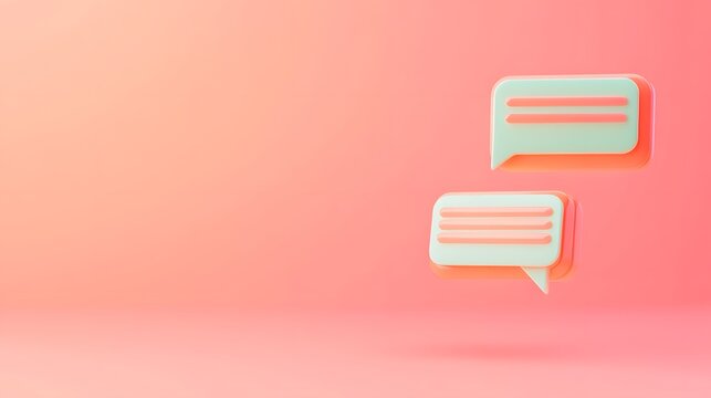 Stylish 3D speech bubbles against a vibrant pink background, symbolizing digital communication and modern dialogue. Ideal for social media and tech-related content.