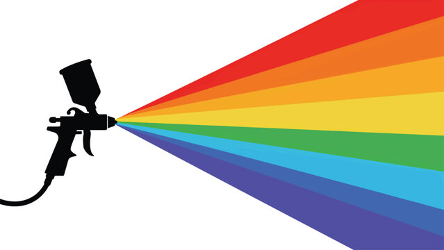 Creative Concept of a Paint Spray Gun Spraying a Rainbow Pattern