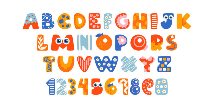 Cutout alphabet font in retro cartoon style. Playful magazine collage lettering with uneven shapes, bold characters and handmade look, childish and doodle typeface for posters, kids projects