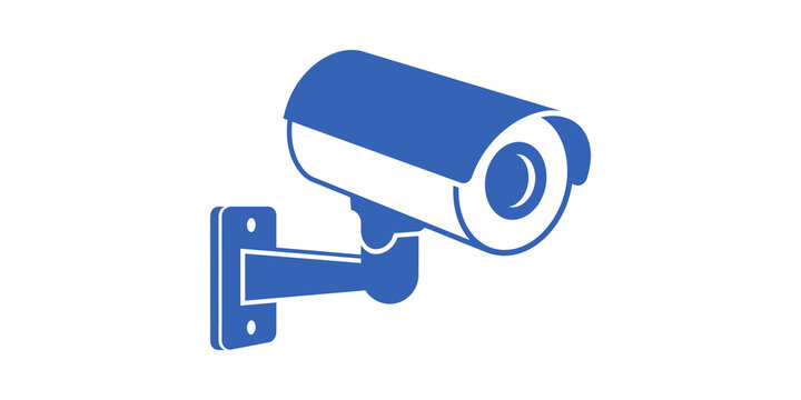 Blue security camera icon cctv surveillance video monitoring system isolated on transparent background