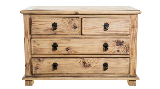 Pine wood chest of drawers with black metal handles