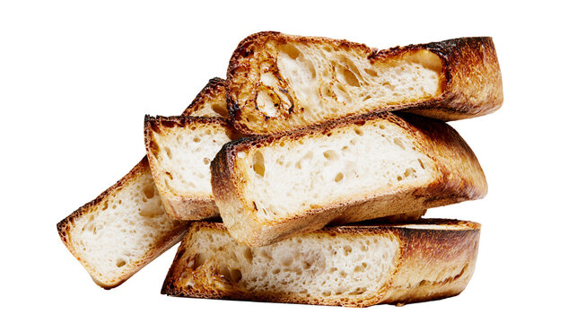 Crusty bread slices stacked golden brown crust, airy crumb