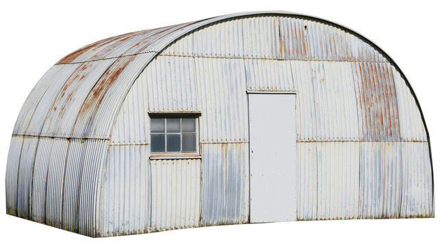 Corrugated metal Quonset hut with window and door