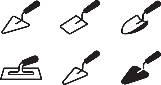 Set of six different trowel and mortar tools icons Vector
