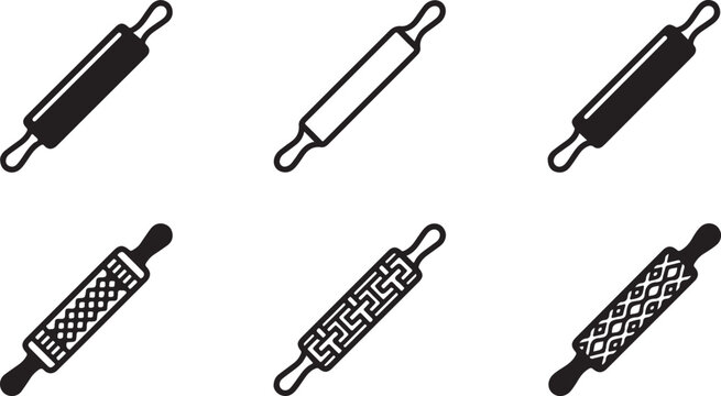 Six baking rolling pin tools in simple black and white vector style Vector