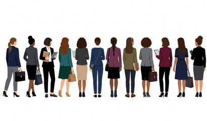 Obraz premium Businesswomen Back View Flat Vector Collection Office Outfit Characters