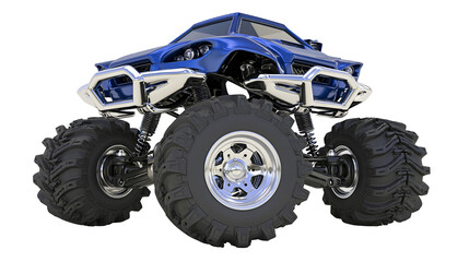 Blue metallic monster truck with large off-road tires and chrome bumper © Anneliese