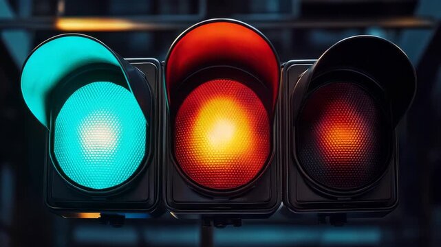 Set of traffic lights showing red and green. High resolution with a blurred background for focus on the lights.