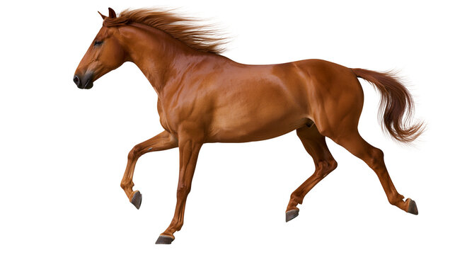 Brown horse galloping with mane flowing