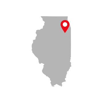 Illinois state map with a red location pin pointing to chicago
