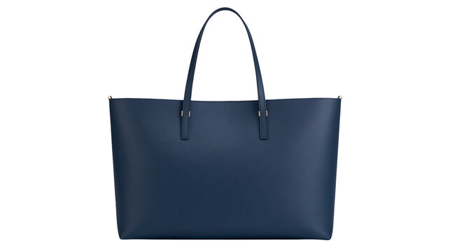 Navy blue pebbled leather tote bag with handles