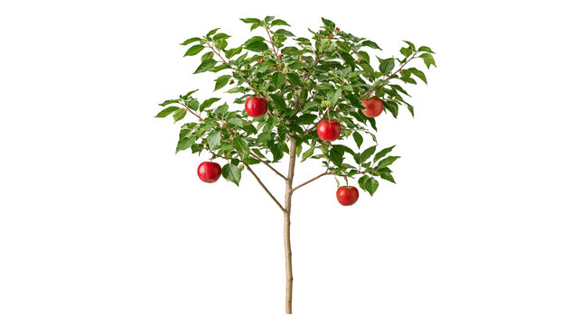 Small apple tree with red fruits and green leaves