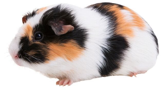 Tri-color guinea pig with white black, and orange fur