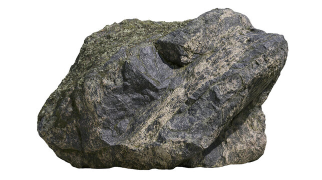 Rough textured grey and green mossy rock boulder