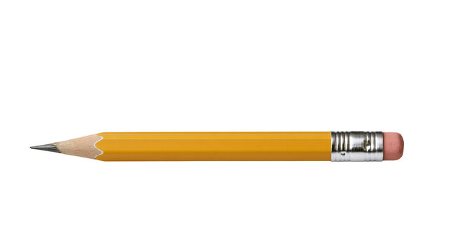 Yellow wooden pencil with graphite tip and pink eraser