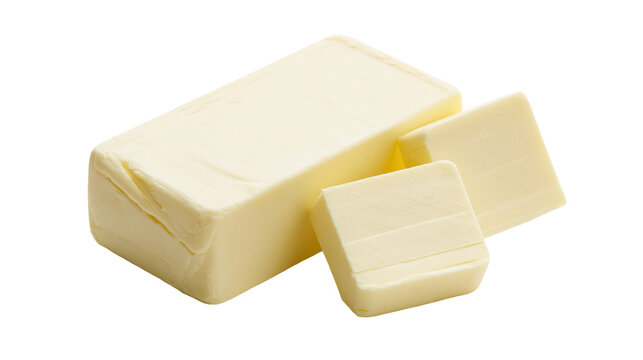 Butter sticks and cubes on white