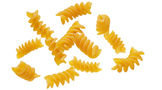 Group of yellow fusilli pasta spirals