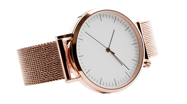 Rose gold mesh band watch with white dial