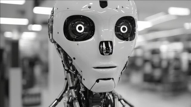 Close-up of robot's head against a blurred background