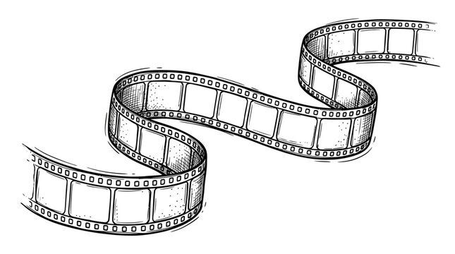 Hand-drawn Film Strip Winding Through Space, Vintage Cinema Reel