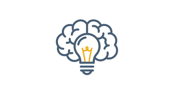 Brain with lightbulb moment icon symbol.