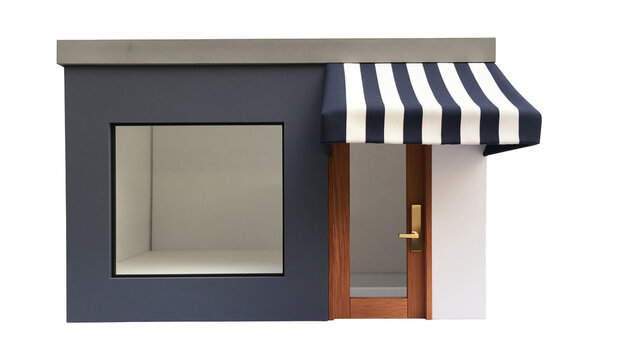 Modern storefront with awning and display window