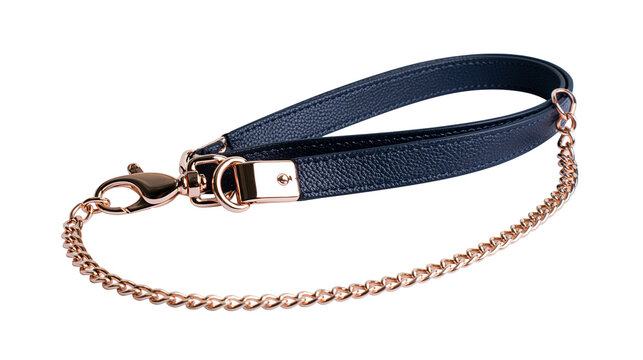 Dark Blue Leather Bag Strap with Rose Gold Chain and Clasp