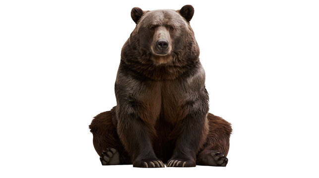 Large brown grizzly bear sitting facing forward