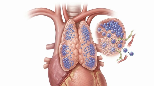 Anatomical illustration of the thymus gland and heart