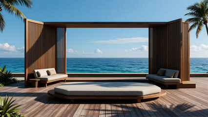 Fototapeta premium Serene Tropical Beach Deck with Luxury Outdoor Furniture