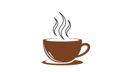 Fototapeta premium A simple brown icon of a steaming hot cup of coffee on a white background