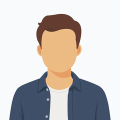 Faceless young man profile avatar icon. Minimalist flat vector illustration of a male character in a denim jacket and t-shirt.
