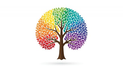 Naklejka premium Colorful Tree Vector with Rainbow Colored Leaves Representing Growth Diversity and Environmental Sustainability