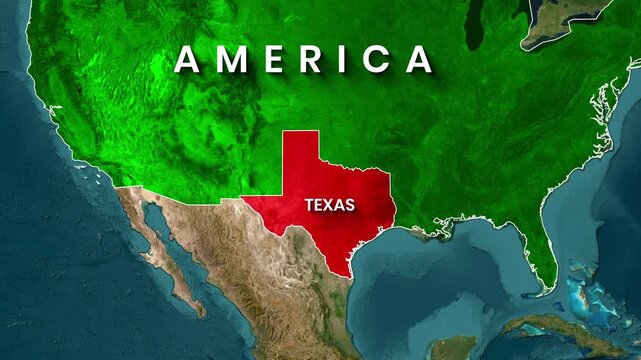 Animated map graphic highlighting Texas within the United States