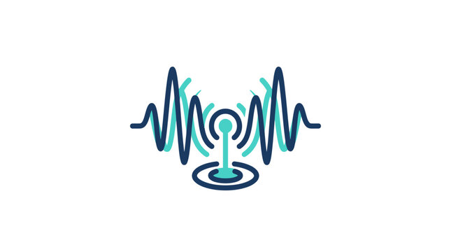 Audio signal tower with sound wave graphic.