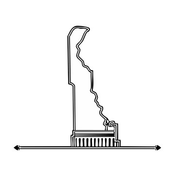 Outline of Delaware State with decorative base and directional arrows