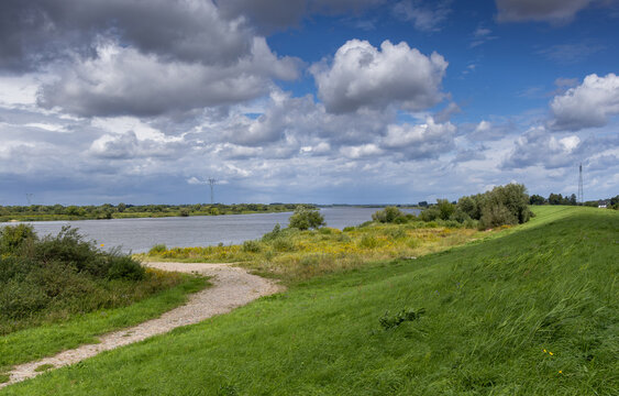 A view from the flood embankment of the Vistula River flowing towards the Baltic Sea.