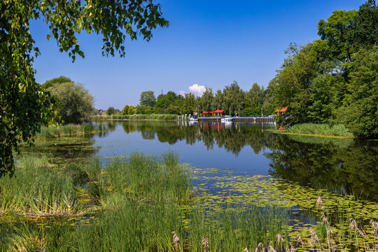 Żuławy, view of the marina at the confluence of two small rivers, the Szkarpawa and the Wisła Kr&oacute;lewiecka.