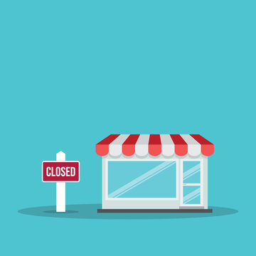 Closed Small Business Storefront With Shutdown Sign Flat Retail Closure Concept