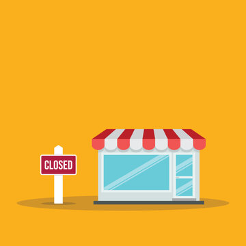 Closed Small Business Storefront With Shutdown Sign Flat Retail Closure Concept